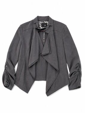 Waterfall open jacket role tab sleeves 100% Tencel made in Turkey grey office